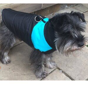 Size S - Blue & Black Nylon Waterproof Color Block Quilted Dog Vest Coat Jacket
